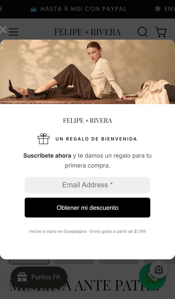 Popup de bienvenida en celular
